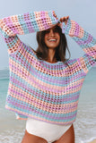 Pull de plage en maille ouverte à rayures multiples violet