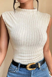 Apricot Ribbed Knit Mock Neck Tank Top