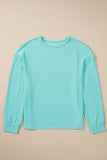 Aruba Blue Solid Color Corded Knit Round Neck Top