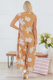 Khaki Floral Print Sleeveless Button up Wide Leg Loose Jumpsuit