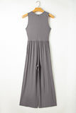 Medium Grey Cinched Waist Sleeveless Wide Leg Jumpsuit