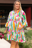 Robe courte à volants et à volants à imprimé abstrait multicolore grande taille