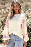 Apricot Textured Floral Patchwork Balloon Sleeve Blouse