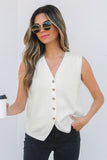 White V Neck Buttoned Sweater Vest