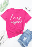 T-shirt ras du cou imprimé croix rose rouge pailleté he is risen