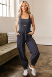 Carbon Grey Back Crossed Straps Hollow Out Jogger Jumpsuit