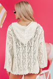 White Fashion Open Knit Hooded Beach Cover Up