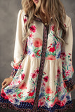 Apricot Floral Print Buttoned High Waist Shirt Mini Dress