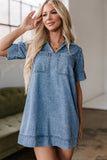 Robe courte en jean à manches courtes et poches plaquées Beau Blue