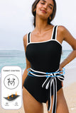 Maillot de bain une pièce à ceinture et bordures colorblock noires