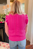 Pull à col montant et volants en tricot texturé rose fraise