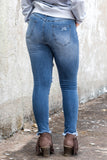 Jean skinny bleu ciel taille haute effet usé