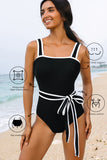 Maillot de bain une pièce à ceinture et bordures colorblock noires