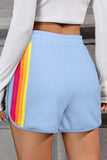 Beau short de sport taille haute élastique à rayures colorées bleues