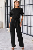 Black Belted Wide Leg Jumpsuit