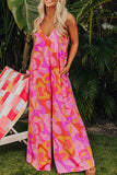 Pink Boho Abstract Print V Neck Wide Leg Jumpsuit