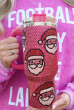 Tasse thermos de Noël avec motif Père Noël et diamants, rose et rouge, avec paille, 40 oz