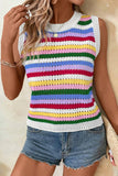 Gilet pull slim en tricot rayé multicolore à œillets